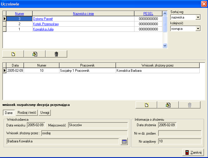 7. WNIOSEK O POMOC MATERIALNĄ Gdy podstawowe parametry programu mamy już ustawione oraz wprowadziliśmy dane dotyczące instytucji i pracowników możemy rozpocząć proces wprowadzania danych z wniosku.