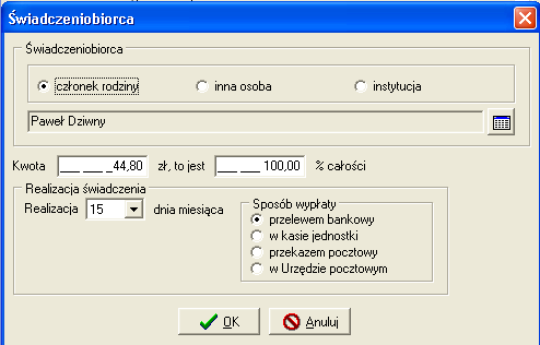 Kolejnym krokiem w przypadku przyznania świadczenia będzie określenie świadczeniobiorcy świadczenia oraz harmonogramu wypłat dla niego.