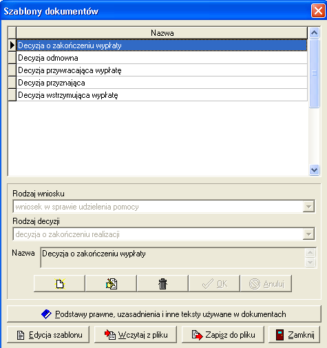 8. SZABLONY DECYZJI Program daje Państwu możliwość przygotowania swoich własnych wzorców decyzji (liczba przygotowanych przez Państwa decyzji może być nieograniczona).