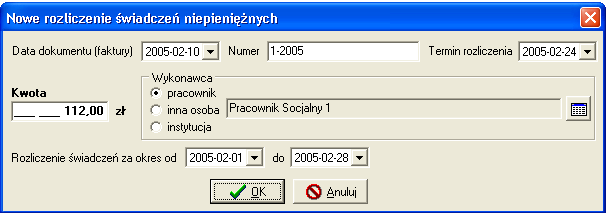 WPROWADZANIE NOWEGO DOKUMENTU W celu wprowadzenia nowego dokumentu wzbieramy ikonę NOWY Na ekranie pojawi się okno, w którym uzupełniamy podstawowe