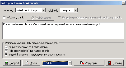 Następnie wybieramy ikonę ZAZNACZ WSZYSTKO i wybieramy interesującą nas opcję: - wypłata w kasie (zbiorówka) - lista przelewów (zbiorówka) -