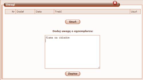 Wpisujemy treść uwagi i klikamy zapisz.