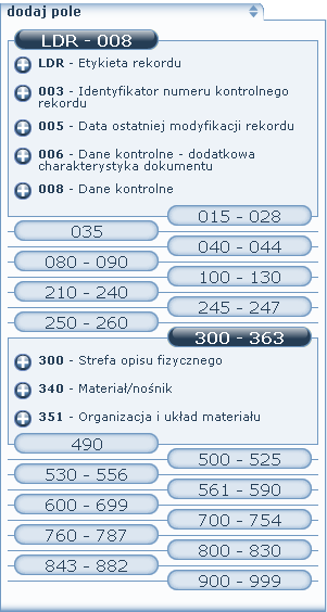 Aby dodać pole ( będzie to pole lokalne, widoczne dla użytkowników w obrębie naszej biblioteki), należy wybrać opcję dodaj pole z menu znajdującego się z prawej strony.