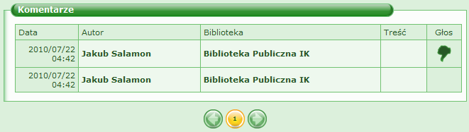 Nasz głos pojawi się w szczegółach danej propozycji pod belką Komentarze. Przy każdym głosie będzie widoczna data jego dodania, autor, biblioteka, z której pochodzi autor, treść komentarza oraz głos.