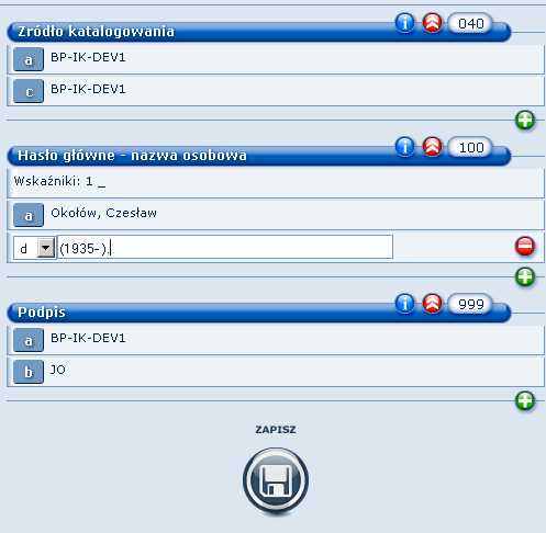 Szukamy rekordu, który będzie edytowany: Pamiętajmy rekord możemy edytować tylko, gdy jesteśmy jego autorem, oraz kiedy ma status tymczasowy.