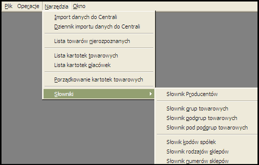 Podgrup towarowych, czy Pod podgrup towarowych Kodów spółek Rodzajów sklepów Numerów sklepów Rys 3 Tak więc, aby wejść w bazę producentów wybieramy NARZĘDZIA SŁOWNIKI SŁOWNIK PRODUCENTÓW i