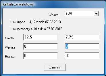 Rozdział V Sprzedaż 5.4.1 Kalkulator walutowy Po podsumowaniu klienta (klawisz Ins) wciśnij F11 by wywołać kalkulator walutowy (rysunek 5-18).