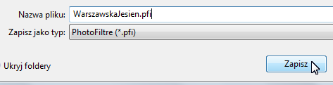 Na zakończenie zapisz swoją pracę w dwóch wersjach: w oryginalnym formacie pfi programu PhotoFiltre oraz w formacie jpg.