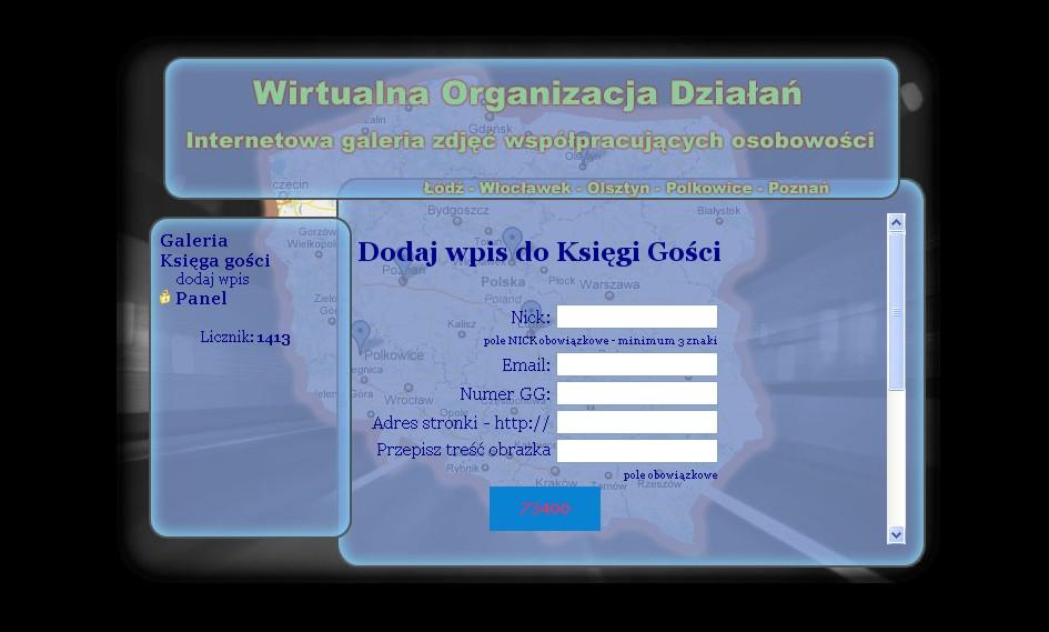 Rys. 3.7 Oprócz wiadomości księga gości umożliwia zostawienie kilku informacji o osobie zamieszczającej wpis: nick, adres email, numer komunikatora gadu-gadu oraz adres strony www.