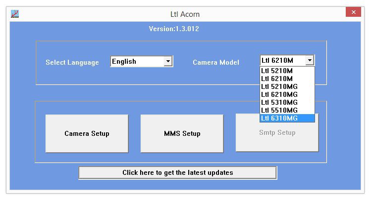 Wybór modelu konfigurowanej kamery dla serii TV-6340W należy wybrać Ltl 6310MG Wybór ustawień do konfiguracji: Camera Setup ustawienia kamery MMS Setup ustawienia GSM Smtp Sutup ustawienia GPRS