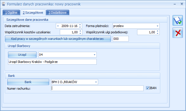 Str. 104 Moduł Księga Podatkowa, Środki Trwałe v. 2012 Rys. 91 Karta pracownika szczegółowe Urząd Skarbowy - właściwy dla danego pracownika.