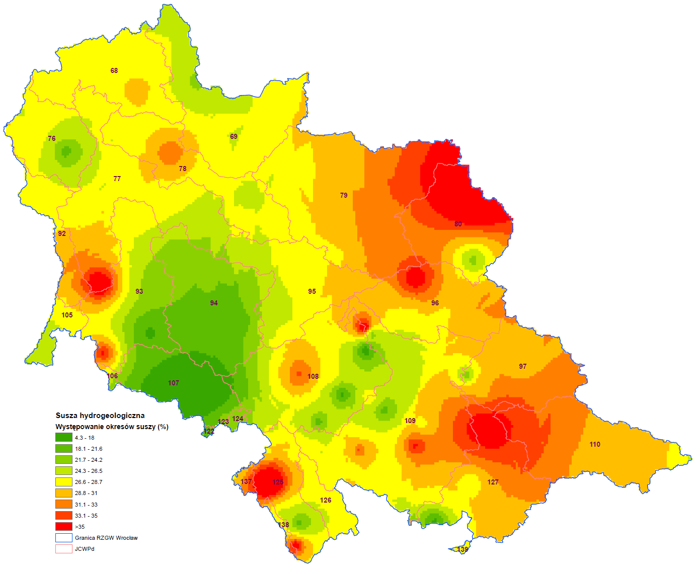 Chojnowską i Legnicką z Borami Dolnośląskimi i Wysoczyzną Lubioską; obszar równin na SE (w tym Równina Wrocławska, Równina Oleśnicka i Równina Opolska) i obszar równin na północy.