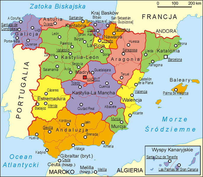 Podział administracyjny Hiszpania dzieli się na