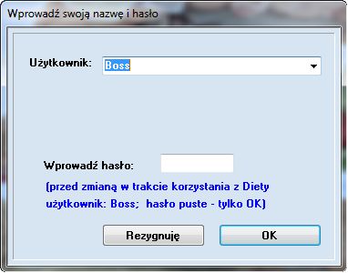 3.1.2 Opcje Zalouj się z menu łówneo oraz Plik Zmień hasło. Niezbędne jest zaloowanie się do systemu.