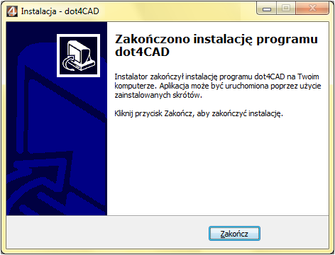 Rys. 58 ekran powitalny instalatora programu.4cad domyślną lokalizacją instalacji jest katalog dot4cad utworzony w głównym katalogu programów CAD Projekt czyli C:\CadProjekt\) (Rys.