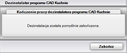 75 - proces dezinstalacji programu CAD Kuchnie Rys. 76 program CAD Kuchnie został odinstalowany Uwaga!