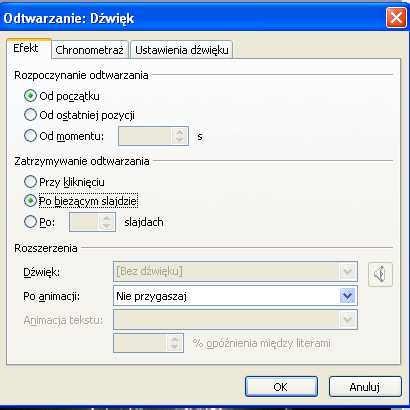 Wtedy pojawi się okienko dialogowe, w którym należy wybrad przycisk Automatycznie. Wtedy na slajdzie pojawi się symbol taki jak niżej zamieszczony informujący nas o wstawieniu pliku muzycznego.