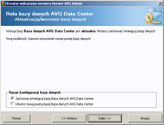 zostaną utracone). Przed kontynuowanie stanowczo zalecamy utworzenie kopii zapasowej bazy Data Center!