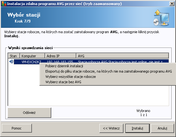 utworzyć plik zawierający listę stacji roboczych, na których nie został zainstalowany system AVG.