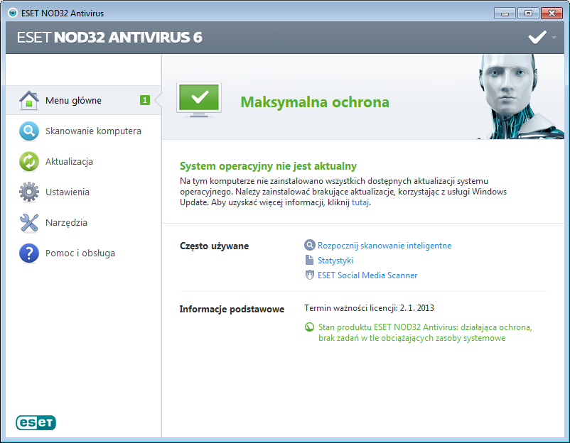 3. Przewodnik dla początkuj ących Niniejszy rozdział zawiera ogólny opis programu ESET NOD32 Antivirus i jego podstawowych ustawień. 3.