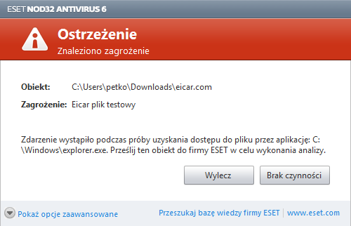 4.1.1.7 Wykrycie infekcj i System może zostać zainfekowany z różnych źródeł, takich jak strony internetowe, foldery udostępnione, poczta e-mail lub urządzenia wymienne (USB, dyski zewnętrzne, płyty