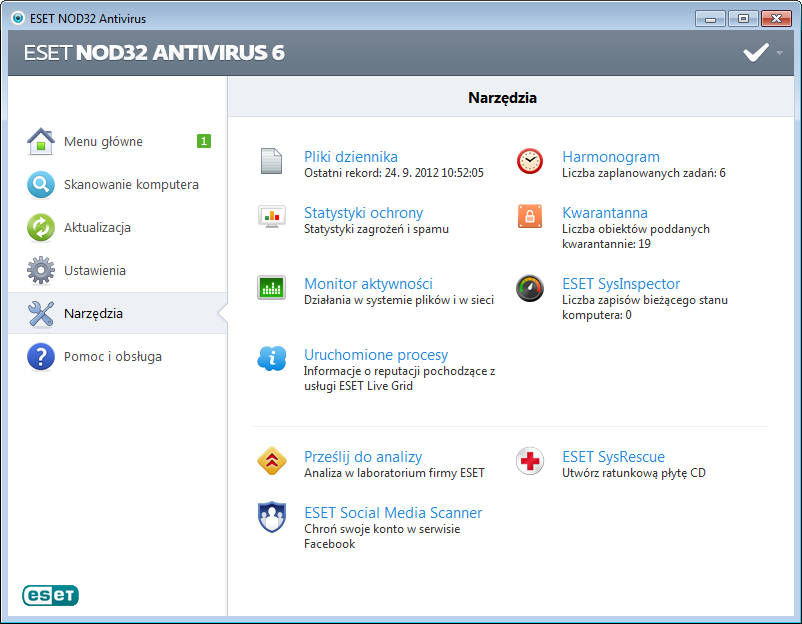 4.4 Narzędzia Menu Narzędzia zawiera moduły, które upraszczają administrowanie programem i udostępniają dodatkowe opcje dla użytkowników zaawansowanych.