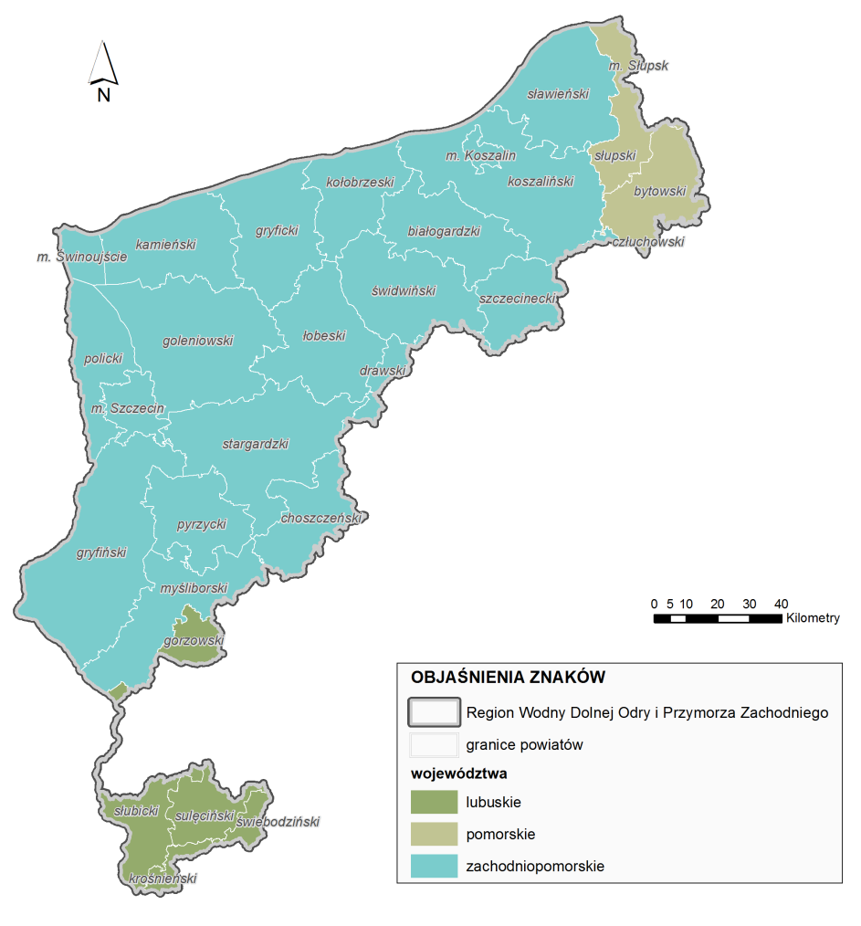 Opis obszaru planowania Rysunek nr 4 Region wodny Dolnej Odry i Przymorza Zachodniego na tle podziału administracyjnego Polski 3.