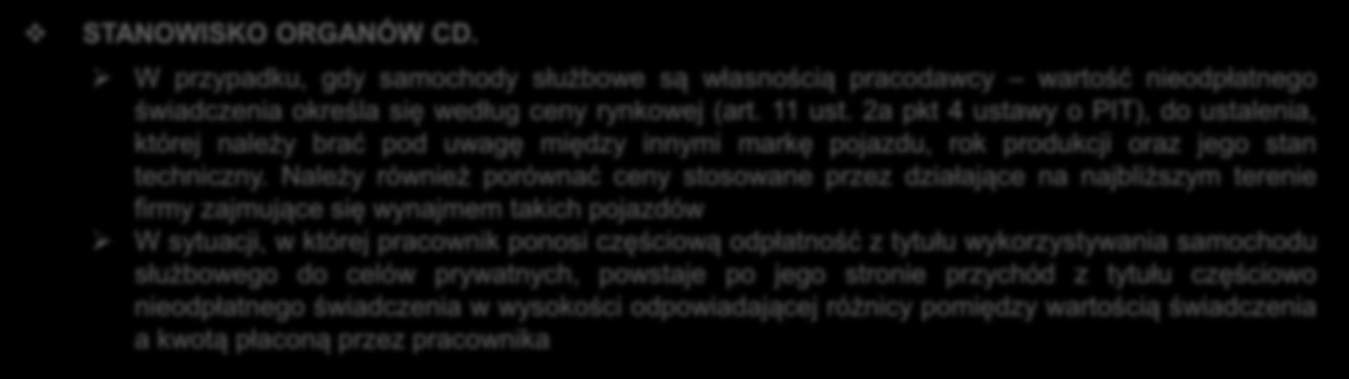 I. SAMOCHODY SŁUŻBOWE NA UŻYTEK PRACOWNIKÓW PIT STANOWISKO ORGANÓW CD.