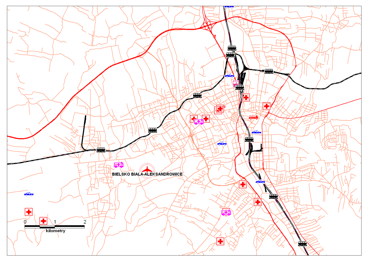 - dojazd do lotniska drogami powiatowymi (ul. Francuska, ul. Graniczna); - ok. 0,5 km na południe od lotniska przebiega towarowa linia kolejowa.