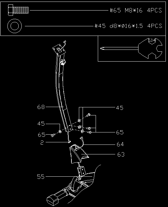 Krok 3: 1. Nasaďte kryt (63) na sloupek (68) a dále spojte převod (2) s převodem (64). 2.