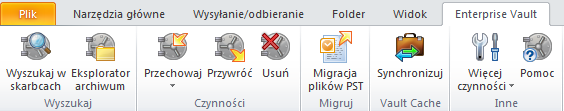 Rozdział 3 Opcje i ikony skrzynki pocztowej programu Enterprise Vault Ten rozdział obejmuje następujące zagadnienia: Opcje programu Enterprise Vault na wstążce programu Outlook Strona Enterprise