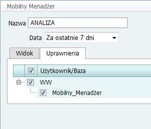 MA Pulpit Menadżera z uprawnieniem dostępu do analiz w Comarch Mobilny Menadżer, do którego przypisany jest raport. Użytkownik może przeglądać raport na urządzeniu mobilnym.