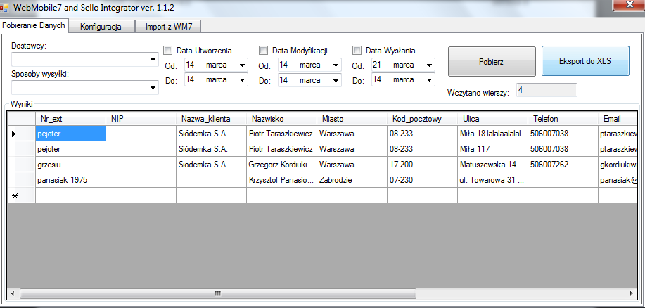 4 Zapis wyeksportowanego pliku WM7 and Sello Integrator v1.