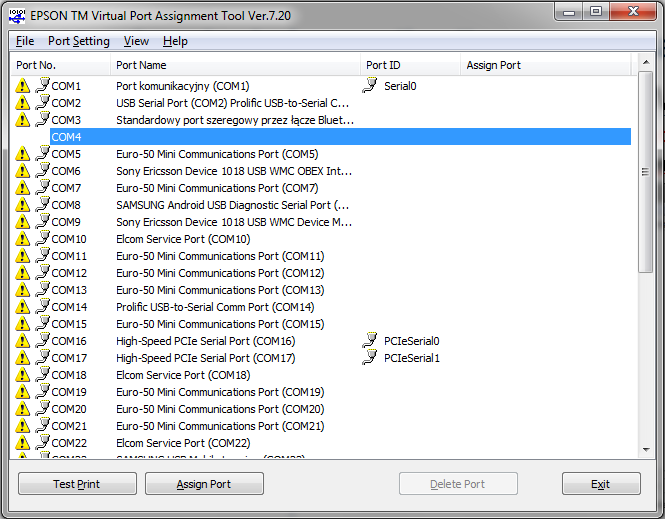 Uruchomienie komunikacji przez wirtualny port COM Przydzielenie portu COM Wyłączyć drukarkę lub odłączyć ją od komputera Uruchomić