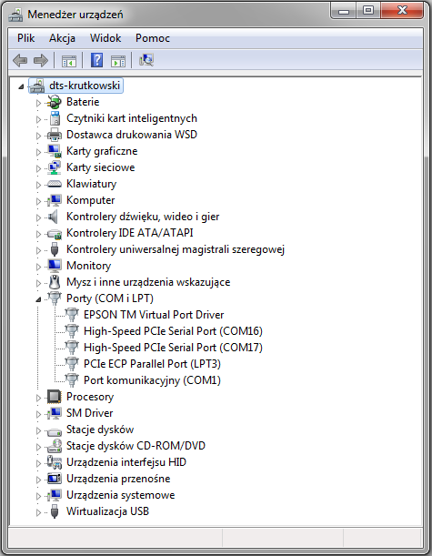 Komunikacja z drukarką przez wirtualny port COM Zajęte porty COM o niskich