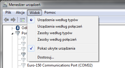 Komunikacja z drukarką przez wirtualny port COM Włączenie wyświetlania ukrytych