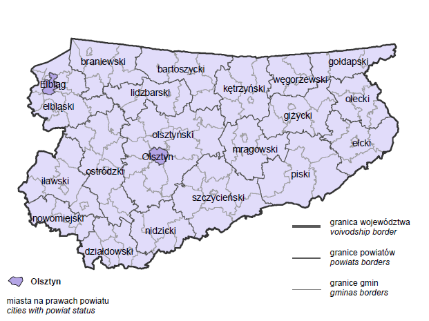 2. Wyniki badania 2.1. Analiza danych zastanych Województwo warmińsko-mazurskie leży w północno-wschodniej części kraju i zajmuje obszar 24.174 km².