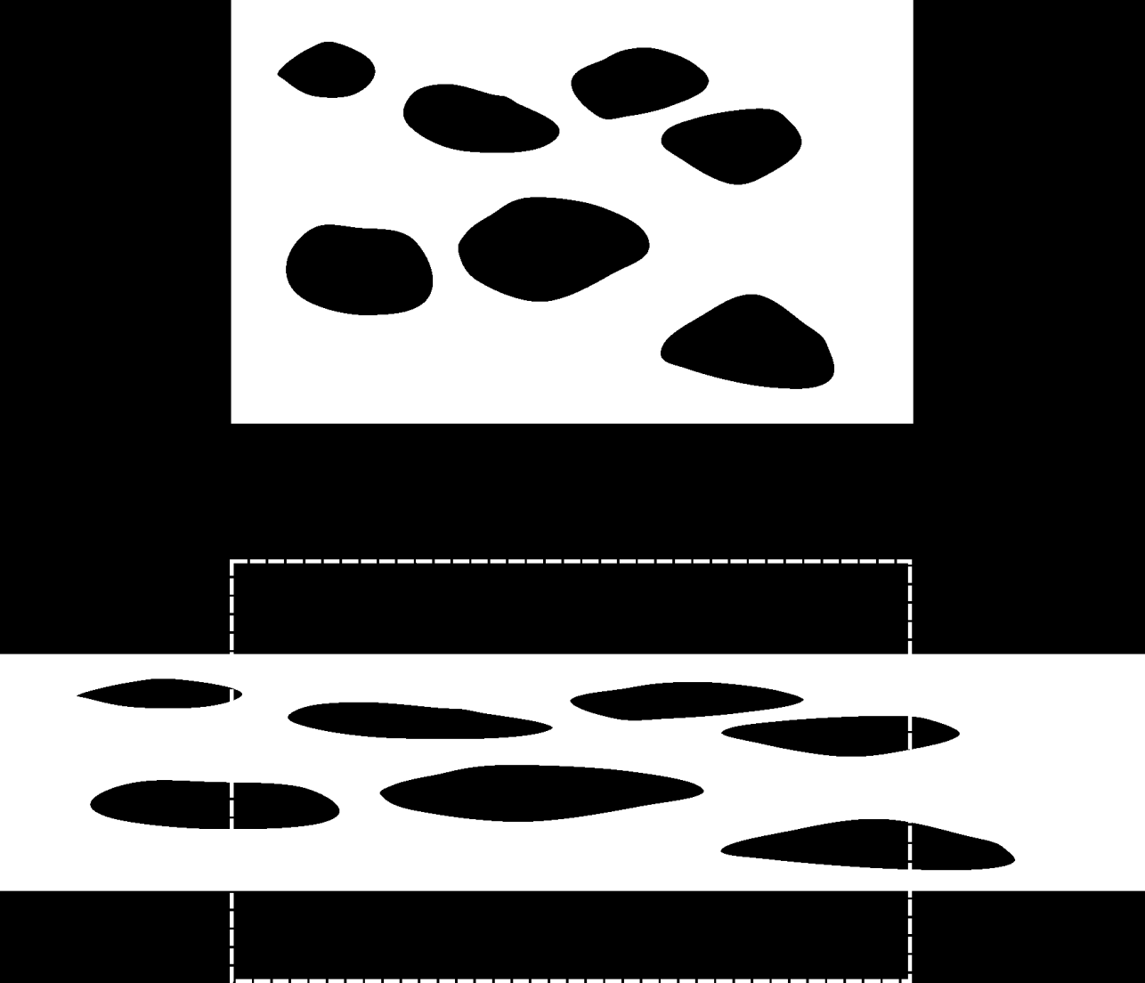 Fig. 5. Schemat ilustrujący powstanie daktyli w deformowanym osadzie zbudowanym z otoczaków. Białe obiekty otoczaki.