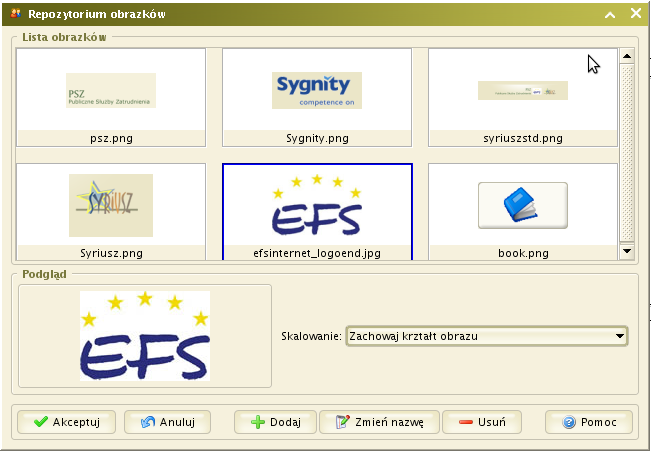 6. SY - Części wspólne 6.1 Dodano możliwość osadzania plików graficznych (jpg, png, gif) w edytorze szablonów (np.