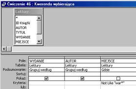 I. Zrozumienie relacyjnych baz danych Accessa Praca z obiektami Accessa - KWERENDY Kwerenda to obiekt Accessa, który pozwala manipulować danymi w tabeli.