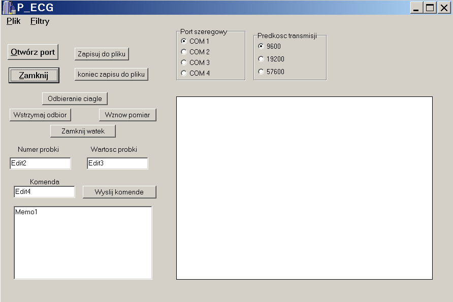 OPROGRAMOWANIE SYSTEMU Wyrysowanie mierzonego przebiegu na ekranie komputera dokonywane jest ciągiem instrukcji: Form1->PaintBox1->Canvas->Brush->Color = clblack; // ustawienie koloru pędzla