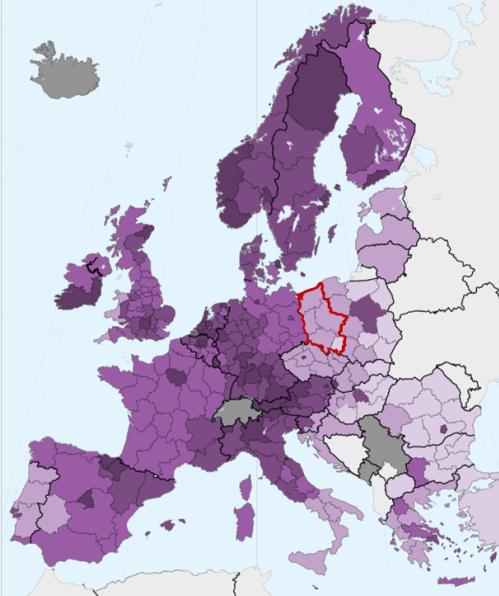 Mapa 2. Produkt krajowy brutto (PKB) per capita wyrażony w parytecie siły nabywczej (PPS) w podziale na regiony NUTS-2, 2010 r. 27) Wykres 1.