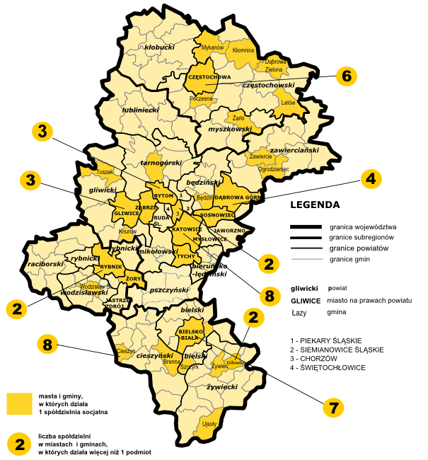 3.5. Spółdzielnie socjalne działające w województwie śląskim w 2014 roku Ustalenie liczby aktywnych spółdzielni socjalnych jest trudne, bowiem część podmiotów figurujących w Krajowym Rejestrze