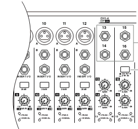 Yamaha 01V96 Sekcja wejściowa Wejścia symetryczne i asymetryczne Gniazda insert Tłumik 20dB