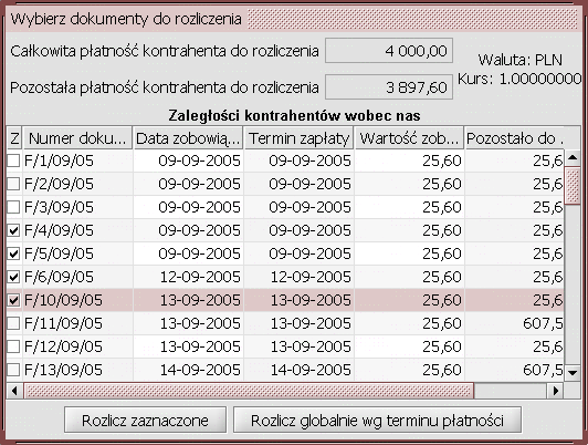 str 37 z 55 W tym momencie możemy wybrać dokumenty, które chcemy parować poprzez zaznaczenie opcji Z w tabeli, lub parować globalnie według terminu płatności. 5.4.