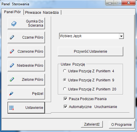 7 Panel Sterowania W Panelu Sterowania możesz konfigurować wszystkie przyciski Paska1, pasek Narzędzi Pływających, ustawienia wewnętrzne i regionalne programu (jak na przykład wybór języka aplikacji).