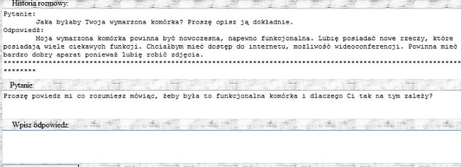 Rysunek 27. Powitanie. Kolejną funkcjonalnością jest możliwość przeglądania historii pytań oraz odpowiedzi jakich, użytkownik już udzielił, ilustruje to rysunek 28.