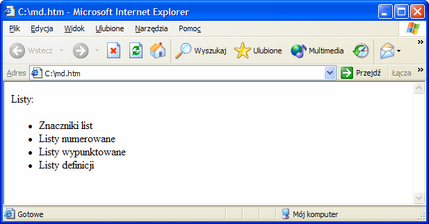 <LI> Znaczniki list <LI> Listy numerowane <LI> Listy wypunktowane <LI> Listy definicji </UL> </body> </html> INSTYTUT TECHNIKI Listy numerowane Listy numerowane to listy, w których ka4dy element