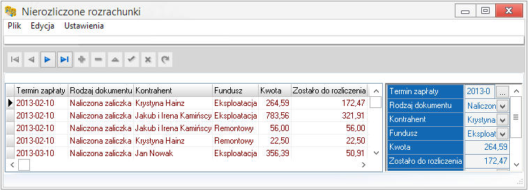 terminów płatności dokumentów sprzedaży, dat wpłynięcia pieniędzy i stóp procentowych odsetek zdefiniowanych dla wspólnoty lub spółdzielni mieszkaniowej (program poprawnie obsłuży wszelkie zmiany