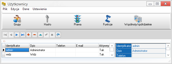 Dane te otrzymuje użytkownik od administratora systemu (przy pierwszym uruchomieniu identyfikator administratora to "admin", a hasło "admin" - należy jednak pamiętać, aby w miarę wcześnie zmienić te